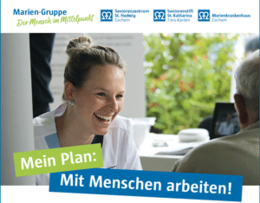 Vorschaubild für die Anzeige "Ausbildung in der Marien-Gruppe", mit der die Einrichtungen der Marien-Gruppe, zu der das Seniorenstift St. Hedwig Cochem gehört, um Auszubildende, unter anderem in der Altenpflege, werben.
